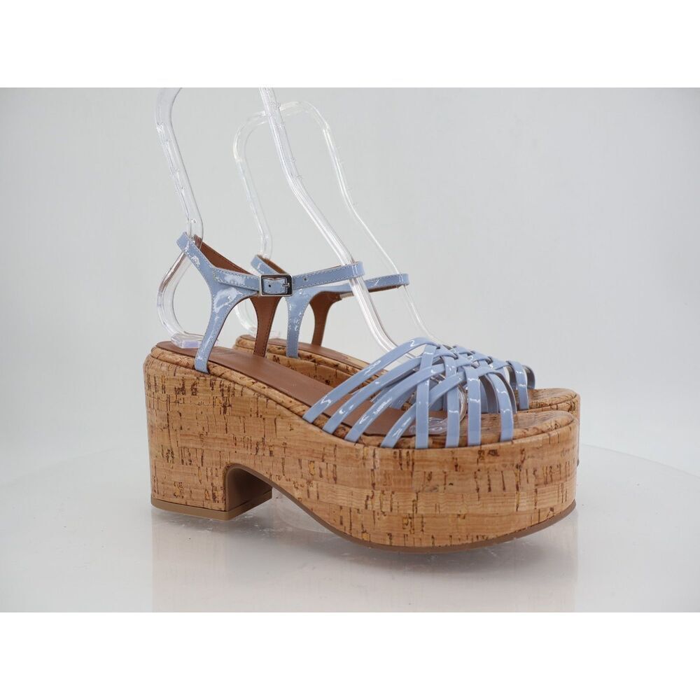 Aquatalia Elene Sandals Women's 10 Blue Leather Platform Cork Slingback Chunky